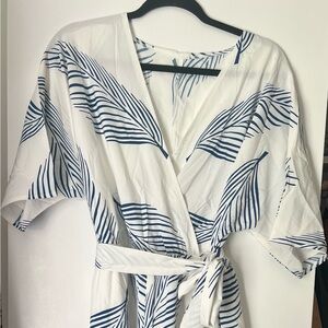 NWOT White and Blue Leaf Print Wrap Romper